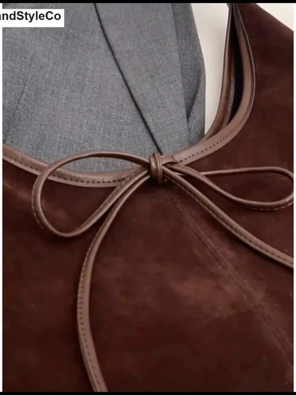 Faux Suede & Faux Leather Women's Slouchy Hobo Tote Bag with Bow Magnetic